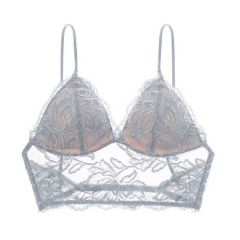 House Of Dasein French Sexy Thin Non Wired Bra Lace Embroidery Underwear For Women Shape Backless Strap Camisole - Gray Blue - S
