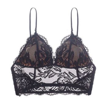House Of Dasein French Sexy Thin Non Wired Bra Lace Embroidery Underwear For Women Shape Backless Strap Camisole - Black - M
