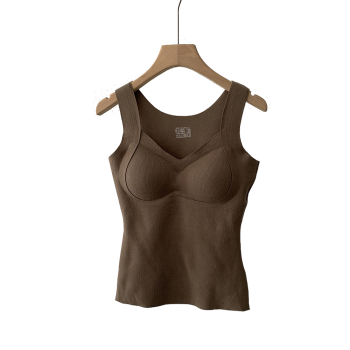 House Of Dasein Warm Vest Winter New Seamless Heating With Padded Fixed Cup Uplift Backless Bra - Khaki - L