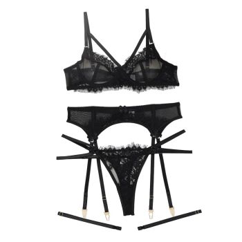 House Of Dasein Women's Lace Temptation Perspective Eyelash Strap Body Shaping Fun Underwear - Black - S