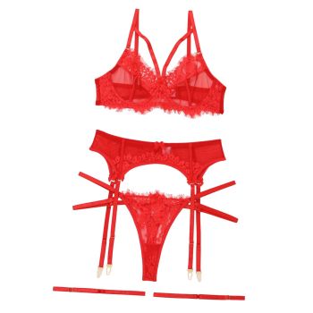 House Of Dasein Women's Lace Temptation Perspective Eyelash Strap Body Shaping Fun Underwear - Red - M