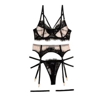 House Of Dasein Women's Lace Temptation Perspective Eyelash Strap Body Shaping Fun Underwear - Black Contrast Skin - M