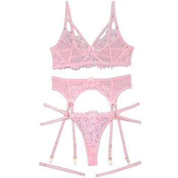 House Of Dasein Women's Lace Temptation Perspective Eyelash Strap Body Shaping Fun Underwear - Pink - Xl