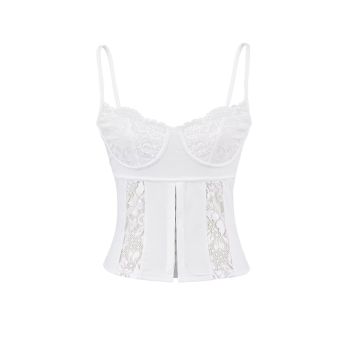 House Of Dasein Slim Fit Hollow-Out Lace Camisole With Snap Buttons - White - S