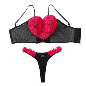 House Of Dasein Love And Sexy Perspective Set Comfortable Ultra Thin Mesh Underwear Two Piece - Black Pink - L