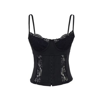 House Of Dasein Slim Fit Hollow-Out Lace Camisole With Snap Buttons - Black - S