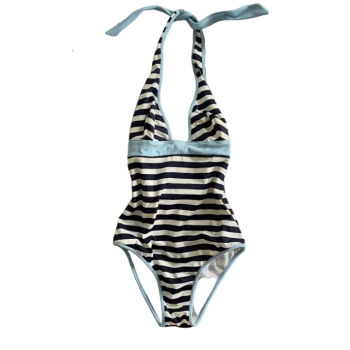 Striped Triangle Cup Bra Set Simple And Versatile With Padded Fixed Backless Underwear For Women - Stripe - M