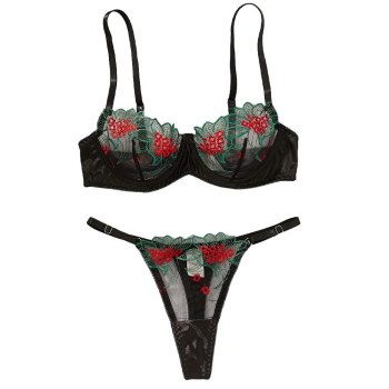 House Of Dasein Underwear Three Point Sexy Mesh Embroidery Perspective Fun Lingerie Set Women's Pants Temptation - Black - Xl