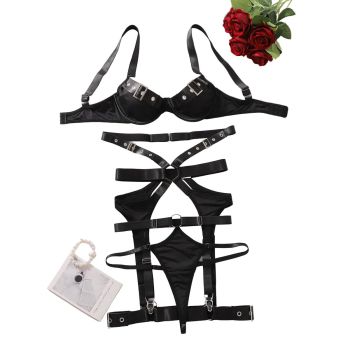 House Of Dasein Strap Cross Uniform Set Sexy Gathering Fun Underwear Four Piece - Black - M