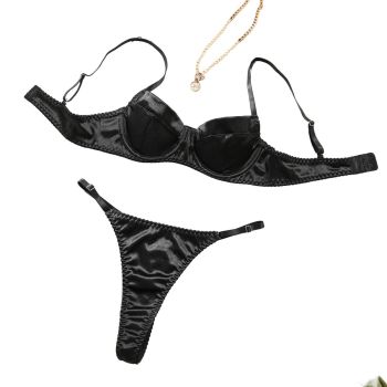 House Of Dasein Sexy Satin Lingerie Set For Women Thin And Comfortable With Gathering Supportive Design Prevents Sagging French Style Bra - Black - M