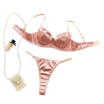 House Of Dasein Sexy Satin Lingerie Set For Women Thin And Comfortable With Gathering Supportive Design Prevents Sagging French Style Bra - Champagne - S