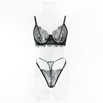 House Of Dasein Sexy Lace Bra And Underwear Set For Women - Lightweight Breathable - Black - S