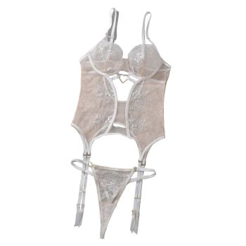 House Of Dasein Flower Embroidered Bra Set Sexy Mesh Love Decoration - Fair Skin Tone - L