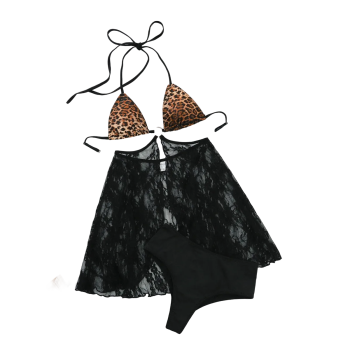 House Of Dasein Fashion Niche Sexy Comfortable Waist Baring Leopard Print Hanging Neck Underwear Set - Black Leopard Pattern Color - L