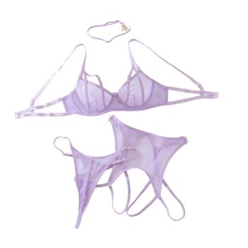House Of Dasein Purple Spicy Girl Perspective Bra Set Erotic Lingerie Underwear Four Piece - Purple - M