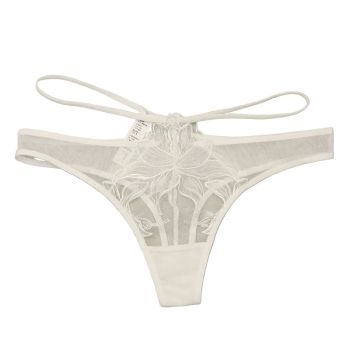 House Of Dasein Sexy Women's Underwear Thin Breathable Embroidered Lace Panties Hip-Lifting Low-Waist Plus-Size Thong - White - M