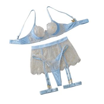 House Of Dasein Sexy Lace Fashion Hollowed Out Perspective Lingerie And Underwear Four Piece Set - S