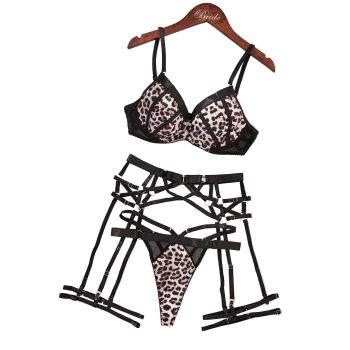 House Of Dasein Sexy Bra Set With Leopard Pattern Splicing 4 Piece - L
