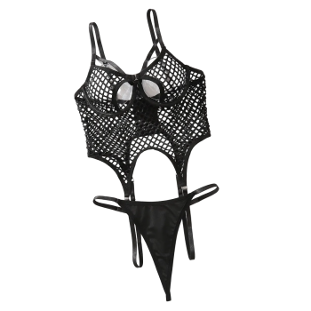 House Of Dasein Sexy Hollowed Out Fishing Net Bra See Through Erotic Lingerie Underwear - Black - M