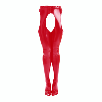 House Of Dasein Shiny Leather Pantyhose Solid Colour Glossy Crotchless Stockings - Red - S
