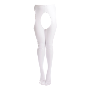House Of Dasein Shiny Leather Pantyhose Solid Colour Glossy Crotchless Stockings - White - L