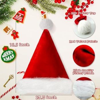 10Pack Christmas Santa Hats For Adults - Extra Thicken Velvet Claus Women Men Fluffy Plush Xmas Party Supplies New Year's Eve Teenagers
