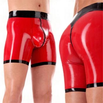 House Of Dasein Red And Black Latex Rubber Shorts With Crotch Zip For Men U Pouch Design - Red With Black - Xs
