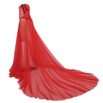 House Of Dasein Cosplay Halloween Costume Women Hooded Tulle Cape Cloak Wedding Bridals - Red
