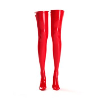House Of Dasein Sexy Wetlook Thigh High Over The Knee Faux Latex Stockings Costume - Red - L