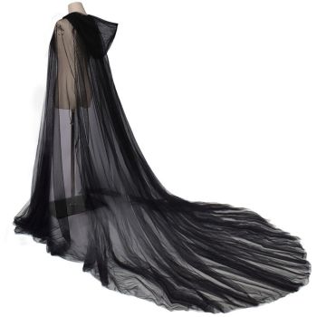 House Of Dasein Cosplay Halloween Costume Women Hooded Tulle Cape Cloak Wedding Bridals - Black