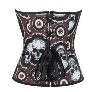 House Of Dasein Skull Print Gothic Corset Front Busk Closure Lace Up Boned Plus Size Xs-Xl