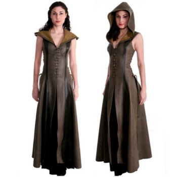 House Of Dasein Women Fashion Slim Lace Up Leather Medieval Ranger Long Dress Cosplay Costume - L
