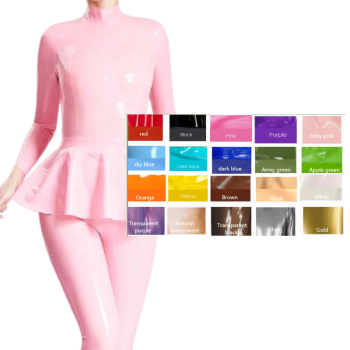 House Of Dasein Pink Latex Catsuit With Swing Skirt In Middle Back Zipper Rubber Body Suit Costume - Custom Colour - S