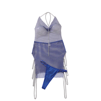 House Of Dasein Hot Stamping Mesh Fabric Perspective Sexy Swing Collar Suspender Dress With Exposed Backpack Buttocks Skirt - Blue - S