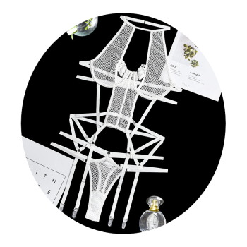 House Of Dasein Mesh Sexy Strappy Bandage Bodysuit Women Lingerie Colour Black Royal Blue White - White - S
