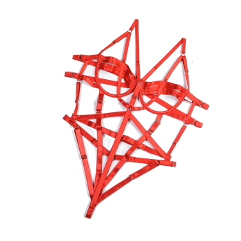 Seductive And Alluring Hollow Out Sexy Bandage Bodysuit Strappy Teddy Bondage - Red - M