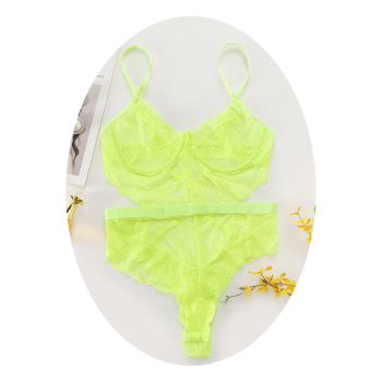 Sexy Lace Sheer Floral Backless Bodysuit Open Crotch Teddy Lingerie Women - Neon Green - S