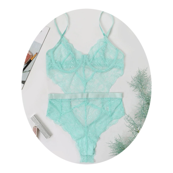Sexy Lace Sheer Floral Backless Bodysuit Open Crotch Teddy Lingerie Women - Light Green - M