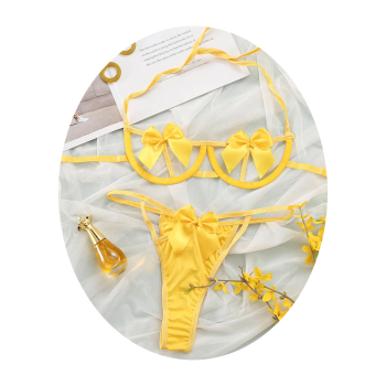 House Of Dasein Gift Bow Halter Bra Panties Lingerie Set For Women Black Red Yellow Pin - Yellow - S