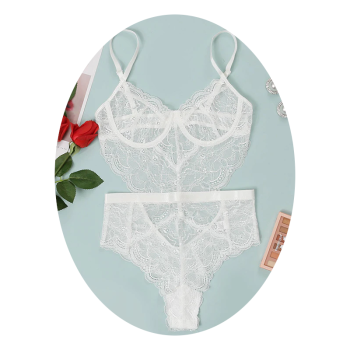 Sexy Lace Sheer Floral Backless Bodysuit Open Crotch Teddy Lingerie Women - White - S