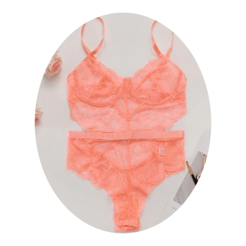 Sexy Lace Sheer Floral Backless Bodysuit Open Crotch Teddy Lingerie Women - Neon Orange - M