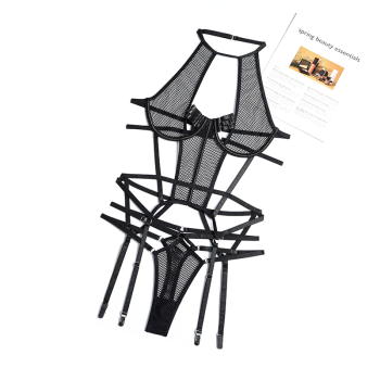 House Of Dasein Mesh Sexy Strappy Bandage Bodysuit Women Lingerie Colour Black Royal Blue White - Black - M