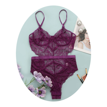 Sexy Lace Sheer Floral Backless Bodysuit Open Crotch Teddy Lingerie Women - Purple - M