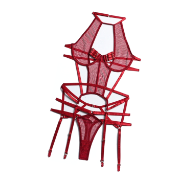 House Of Dasein Mesh Sexy Strappy Bandage Bodysuit Women Lingerie Colour Black Royal Blue White - Burgundy - M