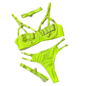 Hod Health & Home Colourful Sexy Open Bra Bondage Fetish Lingerie Set Black Hunter Green Neon - Neon Green - L