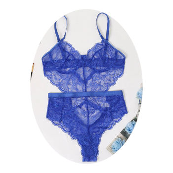 Sexy Lace Sheer Floral Backless Bodysuit Open Crotch Teddy Lingerie Women - Blue - L