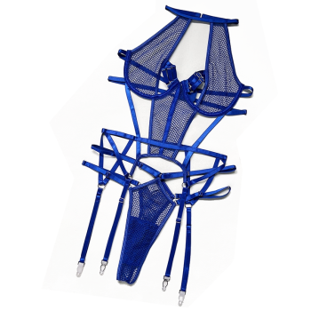 House Of Dasein Mesh Sexy Strappy Bandage Bodysuit Women Lingerie Colour Black Royal Blue White - Royal Blue - M
