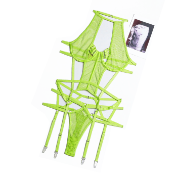 House Of Dasein Mesh Sexy Strappy Bandage Bodysuit Women Lingerie Colour Black Royal Blue White - Neon Green - L