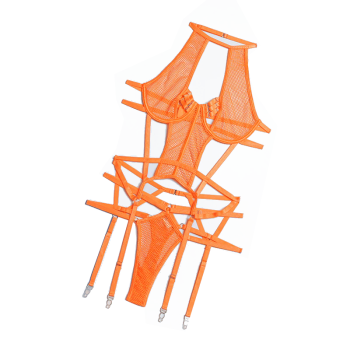House Of Dasein Mesh Sexy Strappy Bandage Bodysuit Women Lingerie Colour Black Royal Blue White - Orange - S
