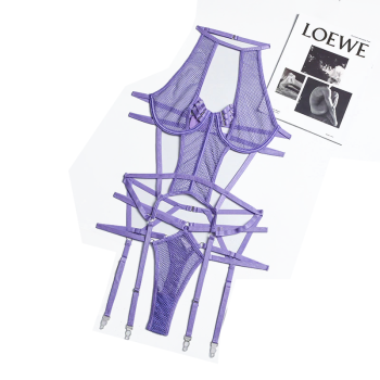House Of Dasein Mesh Sexy Strappy Bandage Bodysuit Women Lingerie Colour Black Royal Blue White - Purple - M
